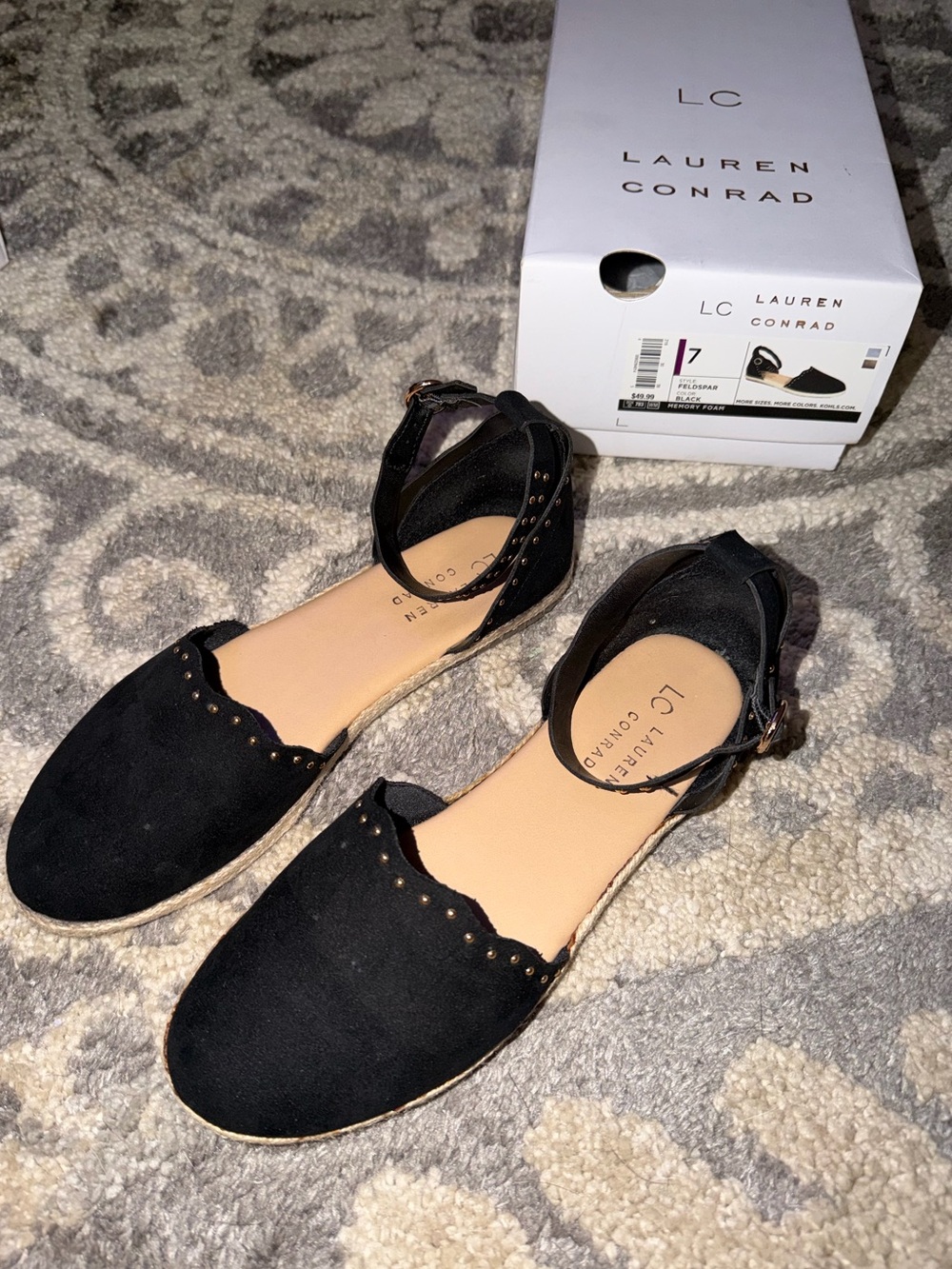 LC Lauren Conrad Black Ankle-Strap Espadrille Flats
